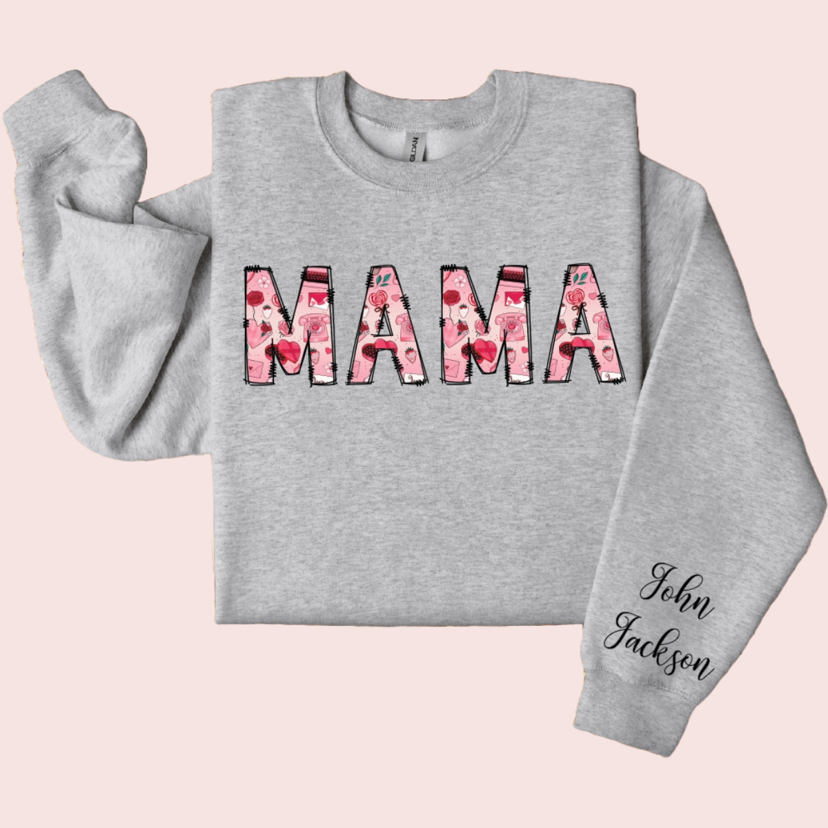 Customized MAMA Sweatshirt With Kid's Name on Sleeve