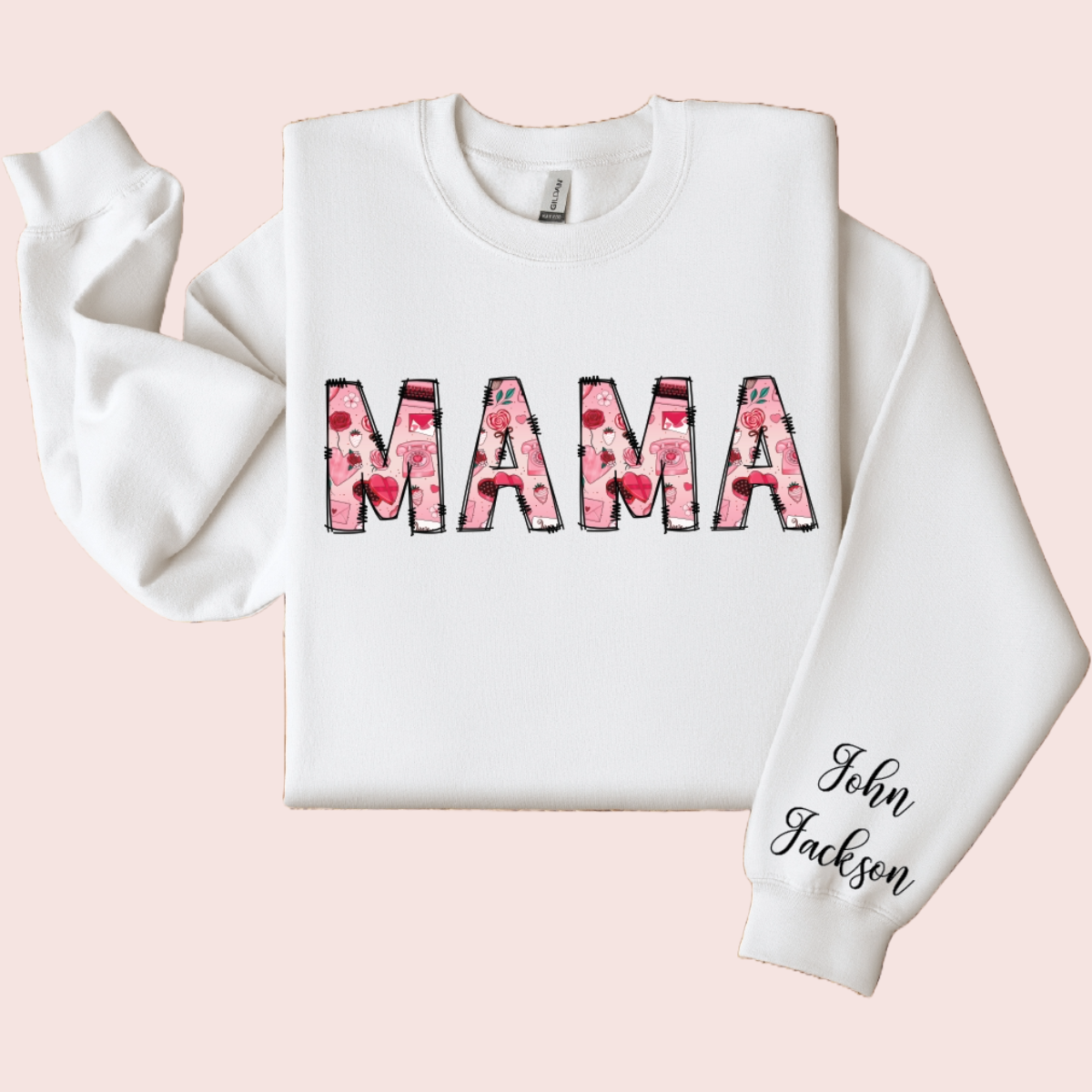 Customized MAMA Sweatshirt With Kid's Name on Sleeve