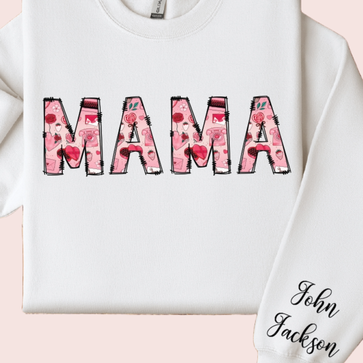 Customized MAMA Sweatshirt With Kid's Name on Sleeve